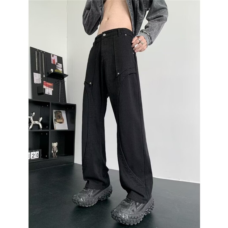 美式高街牛仔裤男潮牌个性显高设计感休闲裤G6227/特P45,男装休闲裤,电商D202-1
