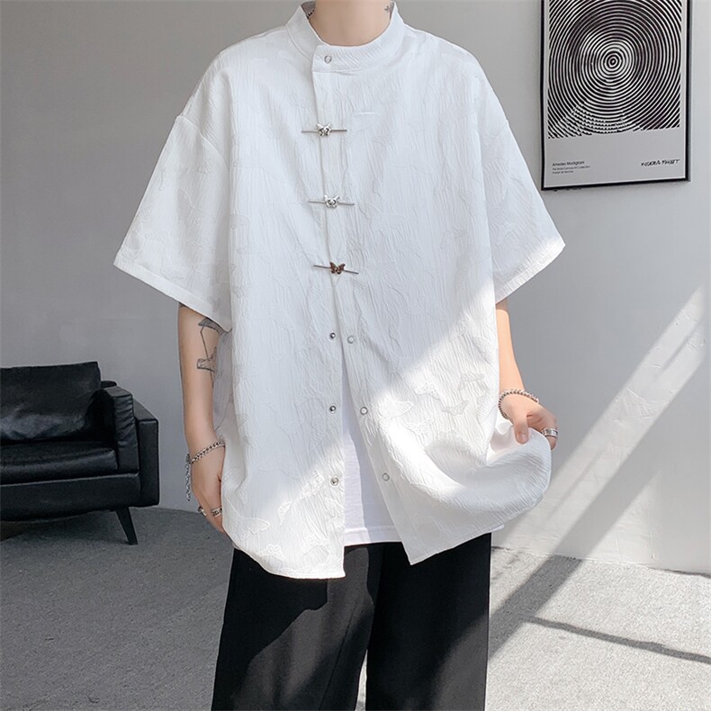 8XL-M特大码新中式衬衫男复古风垂感短袖衬衫外套CS512P48,男装衬衫,电商D206-1