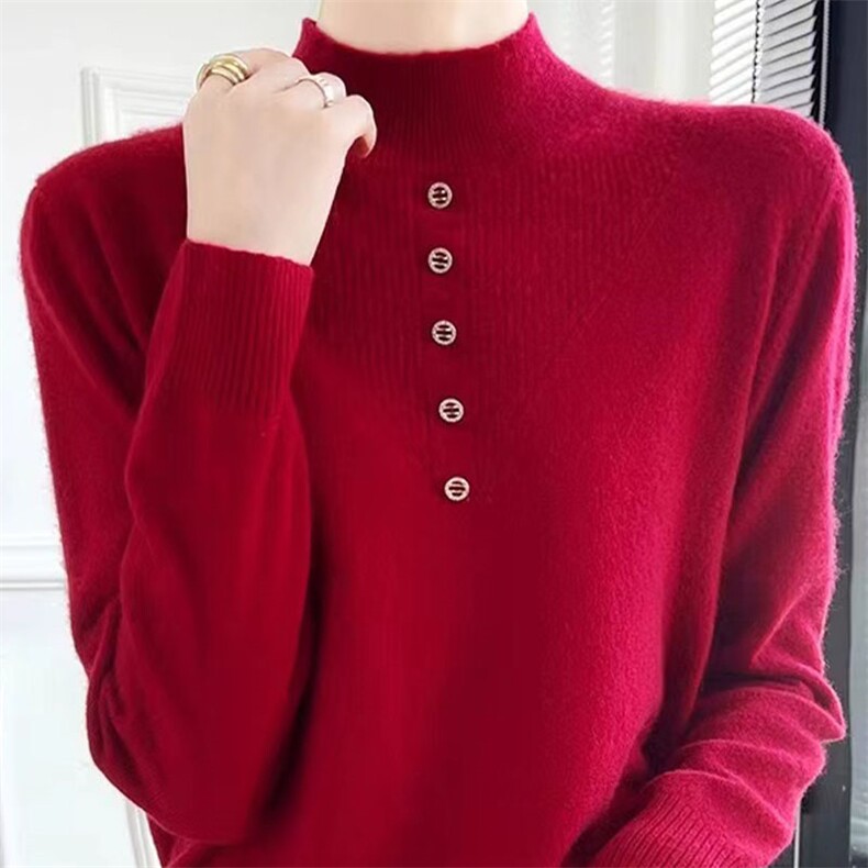 半高领毛衣女洋气秋冬季宽松纯色简约时尚打底衫，女装针织衫/毛衣，萱芳婷羊绒