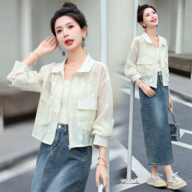 现货夏季新款防晒服短款薄款印花休闲百搭小个子设计防晒皮肤外套，女装防晒衣，韩美纤衣