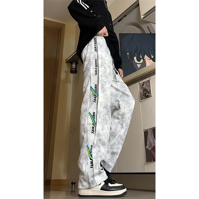 扎染脏脏裤子男款夏季潮流青少年宽松直筒潮牌高级感拖地休闲长裤，男装休闲裤，电商D205