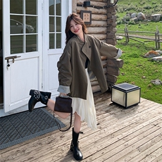 休闲风立领纯色常规宽松型女风衣百搭洋气秋季宽松春秋气质小个子，女装风衣，浙宝301