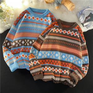 复古毛衣男潮条纹宽松上衣服潮牌慵懒风情侣款针织衫 M309-P42图片