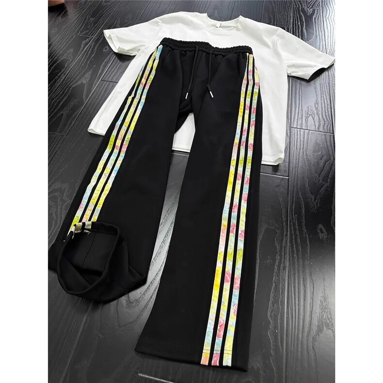 彩色织带花卉三条杠裤子男款秋重磅条纹卫裤运动休闲裤SK22P36，男装休闲裤，星座1013-5