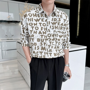 2025春季新款衬衫 男士夏季七分袖衬衫印花棉质上衣男901-C39P58图片