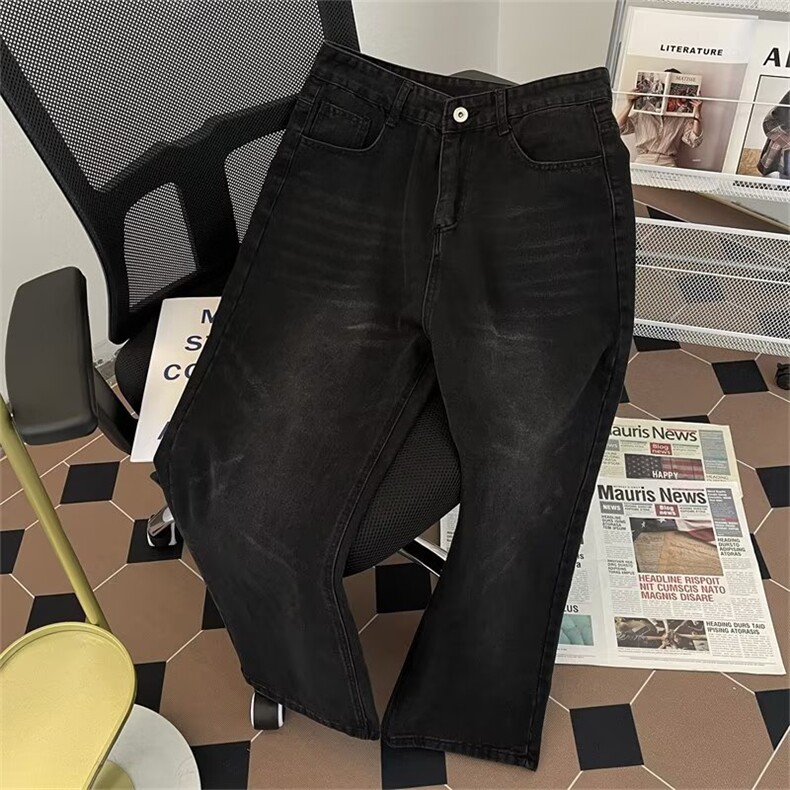 复古水洗渐变牛仔裤男女美式设计感小众阔腿裤高街痞帅裤-N61120图片