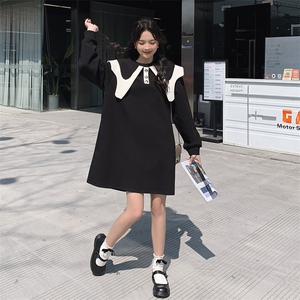 黑色娃娃领卫衣连衣裙春秋女2024新款小个子宽松减龄中长款卫衣裙图片
