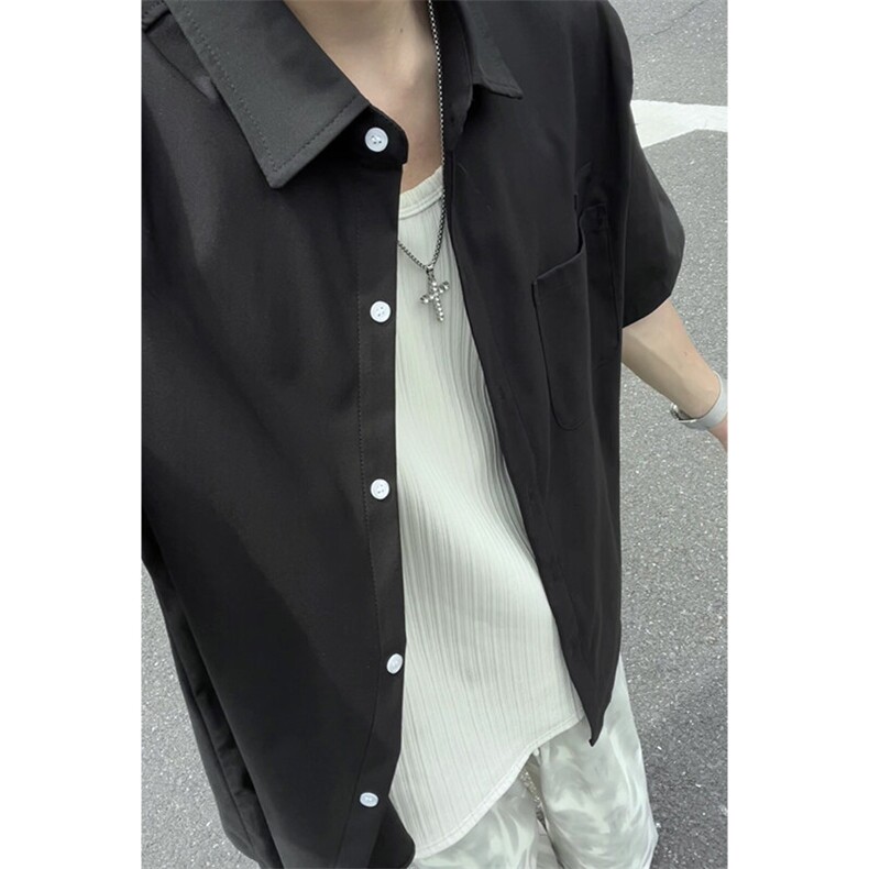 轻薄凉感冰丝速干短袖衬衫男夏季潮牌纯色宽松防晒学院风衬衣外套,男装衬衫,电商A007