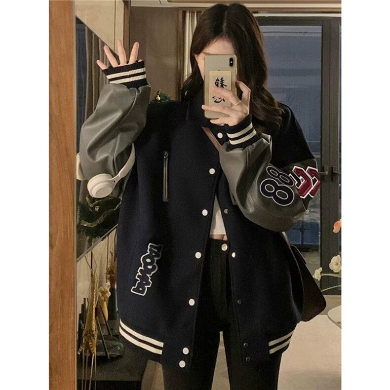 春款美式高街字母植绒棒球服外套男女嘻哈宽松情侣夹克HH336P67,男装夹克,星座1013-5