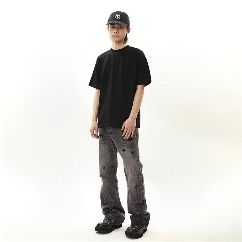 高街复古黑灰色破洞牛仔裤男ins复古修身显瘦微喇裤子AM103P48,男装牛仔裤,星座1013-5
