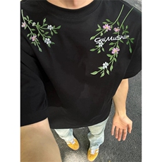 网图有货美式花卉刺绣短袖T恤男女夏季潮牌宽松情侣tA415-P35，男装T恤，星座1505
