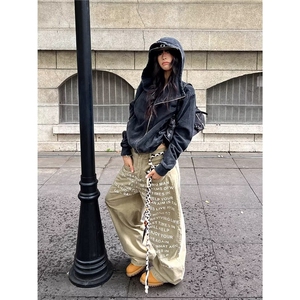 美式复古浪漫水洗做旧牛仔裤女宽松直筒阔腿拖地长裤子RK3233-P52图片