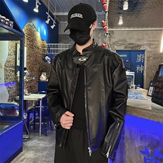 小众立领设计PU皮夹克男高级感垫肩机车外套短款皮衣PA139/P85，男装夹克，星座506