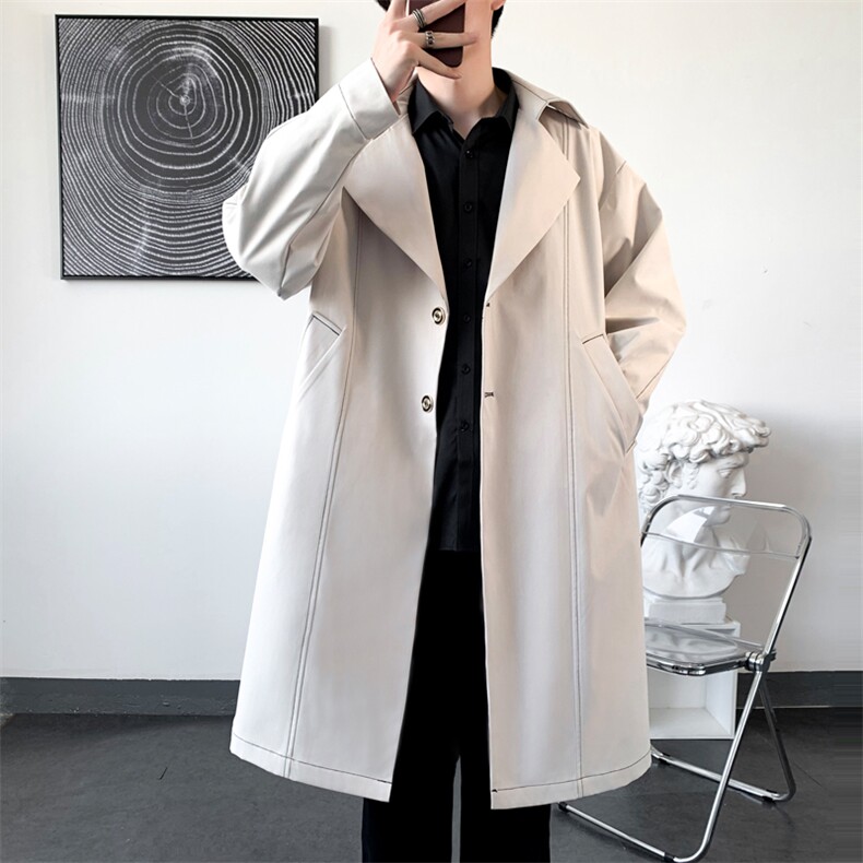 明线装饰长年大货风衣男中长款呢大衣男F105款P105爆景D图片