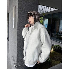 假两件拼接格子连帽夹克棉服冬季潮流毛呢外套，男装夹克，星座410-6（原星座1304-1）