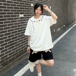 万针全刺绣工艺抖音得物高品质260克重磅纯棉双纱美式高街短袖T恤