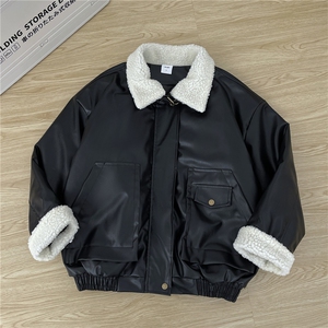 夹棉加厚皮衣外套男女痞帅情侣羊羔毛拼接皮棉服2175 P80图片