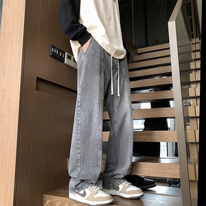 XZ213-DK2000-P55控68 港风复古水洗拼接阔腿拖地直筒休闲牛仔裤图片