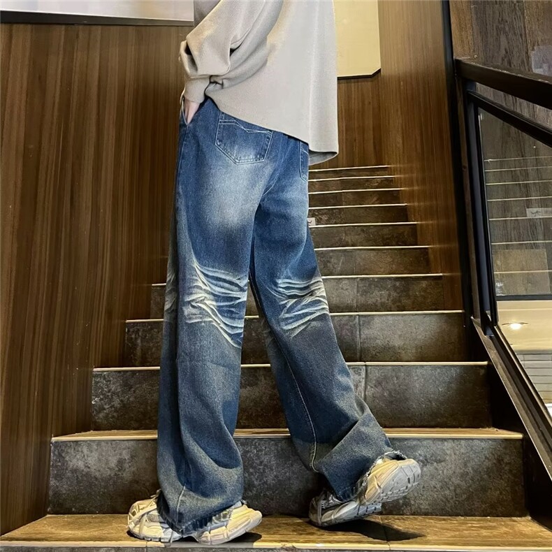 复古水洗渐变牛仔裤男高街ins直筒宽松休闲拖地牛仔裤XN861-P49,男装牛仔裤,星座1001-1