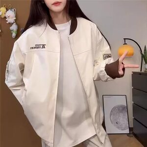 美式字母刺绣宽松新中式外套女春秋夹克设计感情侣ins棒球飞行服图片