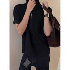 夏季新款简约半拉链短袖polo衫男士宽松千鸟格拼色T恤衫THJ82，男装Polo衫，星座1116A（原606A-3）