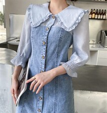 现货热卖拼色牛仔连衣裙，女装连衣裙，迈裳亿