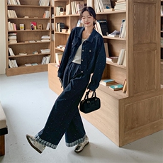 韩版减龄牛仔外套阔腿裤两件套女2025春秋新款高级感休闲显瘦套装，女装套装/套裙，2D014