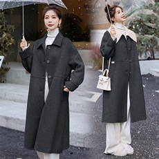 宽松时尚显瘦手工双面呢羊毛大衣过膝版中长款高端外套领子可拆卸，女装双面呢大衣，韩蜜菓
