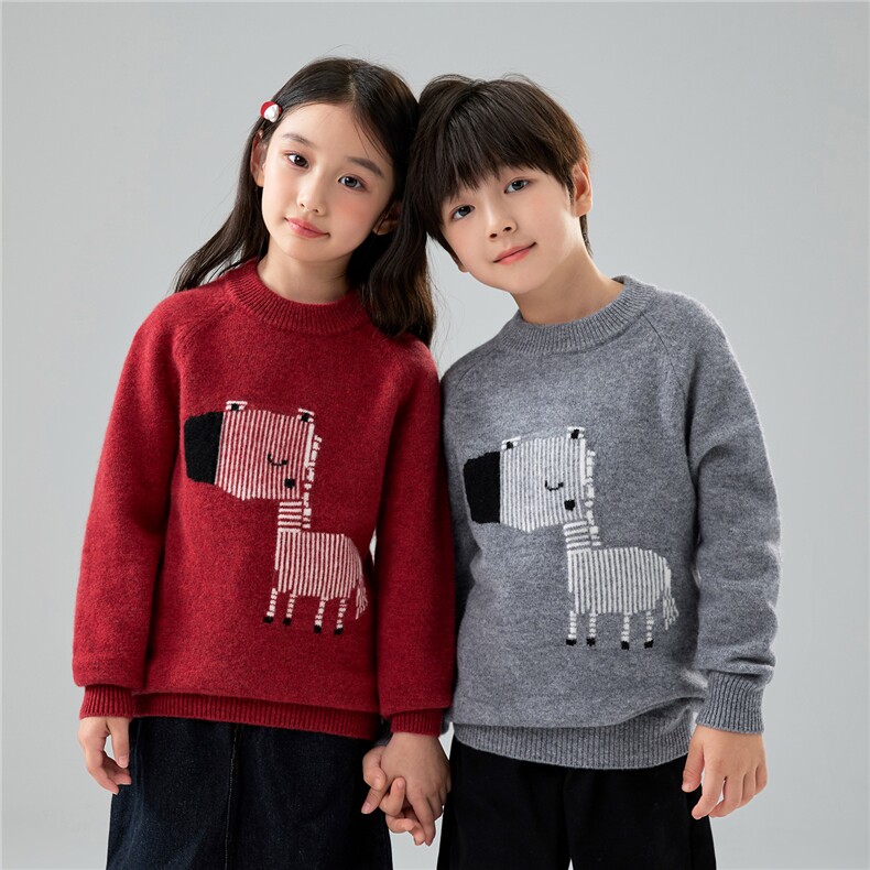 优质儿童100%羊毛针织衫斑马提花套头打底毛衣男女童羊绒保暖衣，童装儿童羊毛衫，初丹羊绒童装