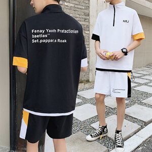 运动套装男2021新款短袖t恤男装韩版潮流夏天休闲两件套DS783T图片