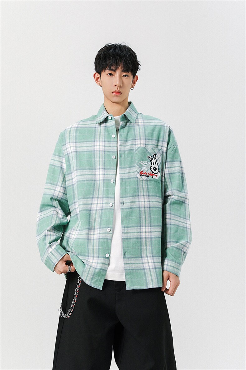 8XL-M小狗格子衬衫男长袖2025春情侣款寸衣宽松衬衣CS519P58控78,男装衬衫,电商D206-1