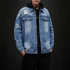 jk818-p80M-5XL黑墙ins牛仔夹克绣花破洞大码男日系CITYBOY，男装夹克，星座103A