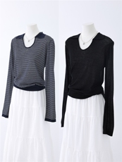 天爽亚麻剪刀领套头，女装针织衫/毛衣，优麦羊绒（原洪叶羊绒）