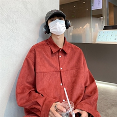 2025港风咖啡厅麂皮绒宽松时尚长袖衬衫S70P48控68，男装衬衫，电商A247