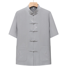 经典款风唐装棉麻短袖衬衫套装男夏装太极服套装TRA302-P105，男装T恤，星座1105-3