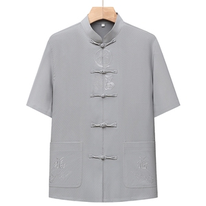 经典款风唐装棉麻短袖衬衫套装男夏装太极服套装TRA302-P105图片