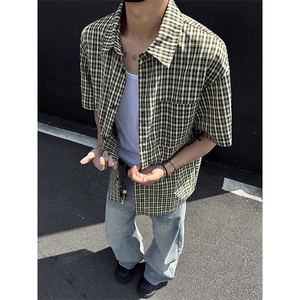 2026夏季格子翻领大码短袖衬衫外套男CD5493特P25建议零售价58图片