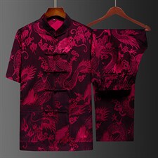 2023夏季新款唐装印花中老年男装套装宽松休闲舒适风短袖唐装，男装民族服装，电商B212（原钱塘6029）