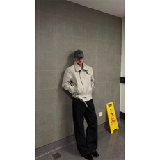 美式正肩绑带毛呢夹克男女冬季痞帅情侣短款工装外套，男装夹克，四季星座505
