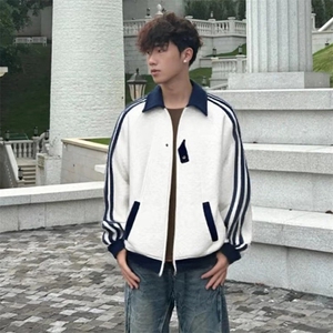 抖音得物品质秋冬美式高街重磅结构拼接织带翻领卫衣夹克外套W113图片