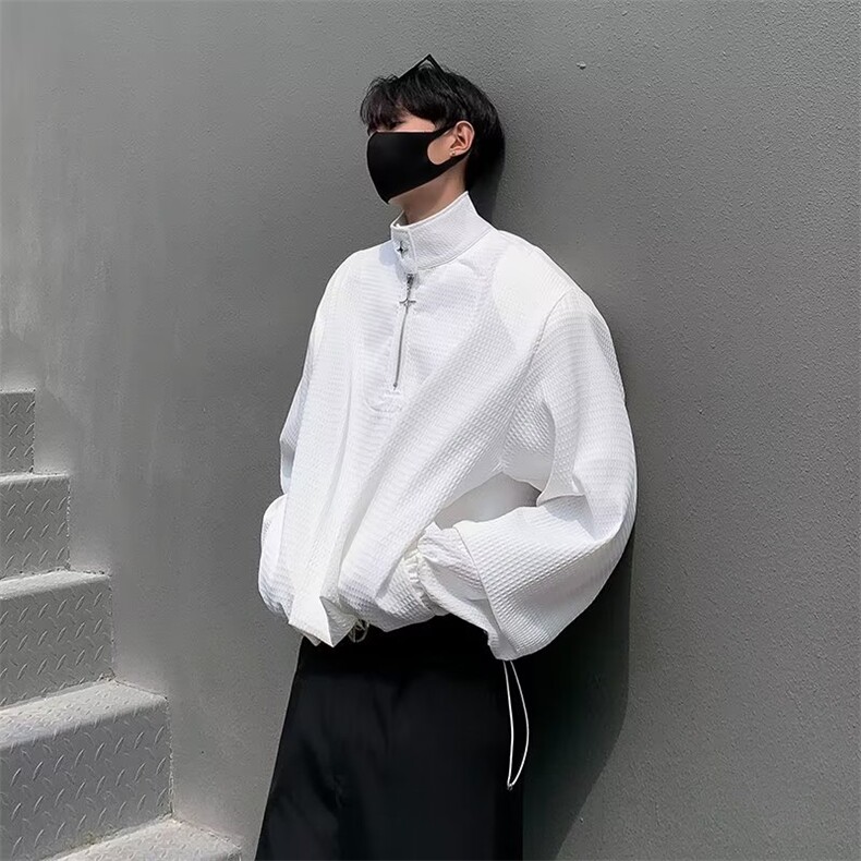 高端华夫格卫衣男小高领设计感半拉链宽松长袖polo衫WP94-P40,男装Polo衫,星座1109-3