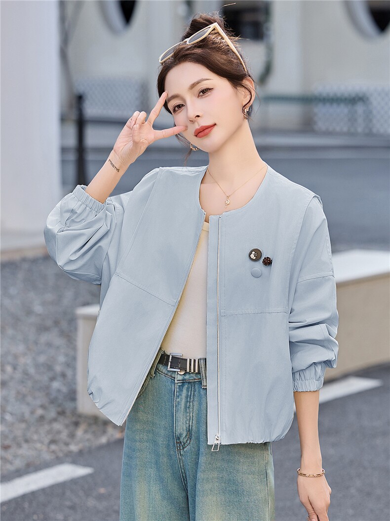 短款外套女2026春季新款圆领宽松小个子百搭休闲夹克上衣,女装短外套,恋慕依尚
