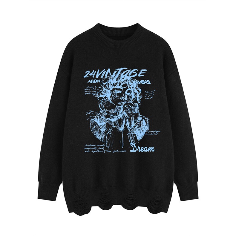 新款平铺绵羊绒下摆镂空创意字母印花圆领毛衣A247-M5021P65控98，男装针织衫/毛衣，电商A247-1