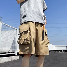 工装短裤男夏季高级感潮牌痞帅休闲裤子直筒阔腿宽松百搭五分中裤，男装牛仔裤，星座1013