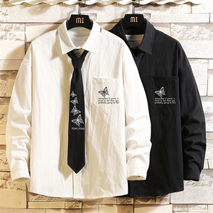 LC42108-P45 加绒款P55痞帅领带长袖衬衫男士大码dk制服男jk 砖墙图片