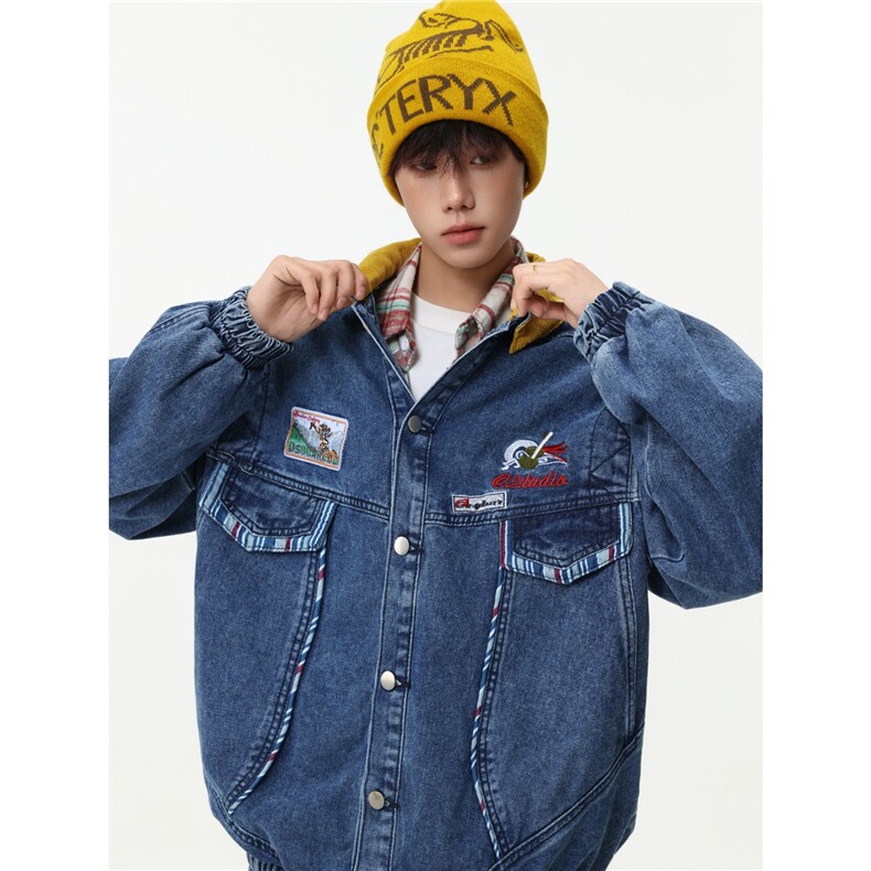 美式复古街头网红风牛仔外套小众设计感宽松夹克上衣JKF4012，男装工装外套，星座516A