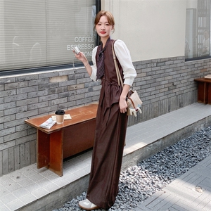 韩系复古拼接衬衫阔腿裤套装女2025秋季新款高级感气质显瘦两件套图片