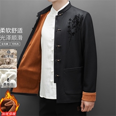 常货中老年山羊绒含加绒唐装套装男中年风唐装外套，男装休闲套装，钱塘723