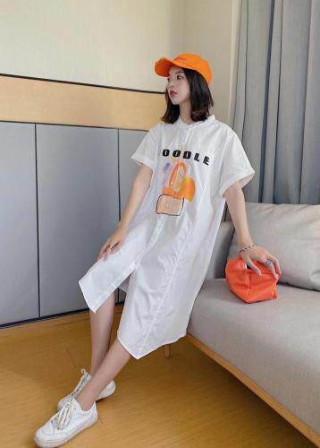 爱美欧夏季新款印花衬衫连衣裙，女装衬衫，爱美欧