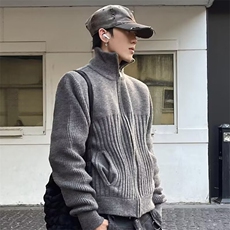 M61-P60新款气质潮流简约ins北极绒高领双拉链开衫毛衣慵懒，男装针织衫/毛衣，电商B323A